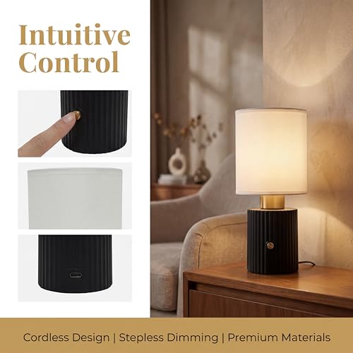 Image of 11 inch Height Modern Cordless Table Lamp,Bedside Lamp With Fabric Lampshade