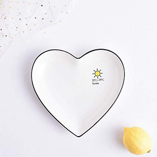 Iwinna 10.5-inch Western Food Plate Creative Plate Fruit Dish Plate Home Ceramic Japanese Heart-Shaped Plate Breakfast Plate-Sunny 23.5 * 23.5 * 3cm