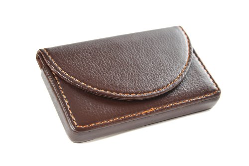Pindi Brown Leather Business Name Card Wallet/Holder with Magnetic Shut (N001-BR US) (1, brown)