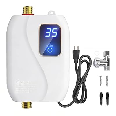 Tankless Water Heater Electric, 110V 3000W Instant Hot Water Heater with Adjustable Temperature & US Plug for Kitchen, RV, Small Sink – No Waiting, Energy Efficient - White