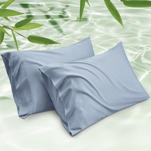 Bedsure King Size Pillow Cases Set of 2, Cooling Pillow Cases King, Rayon Derived from Bamboo Grey Blue Pillowcases, Breathable & Silky Soft Bedding Pillow Covers with Envelope Closure, 20x36 Inches