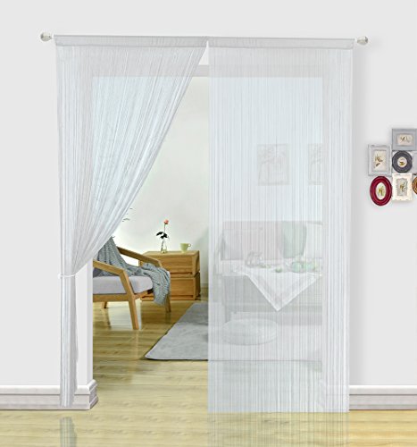 HSYLYM Fadenvorhang Vorhang Feuersicherer Safe Stricken Polyester Tür Fenster Decor 90 x 245cm weiß Cover
