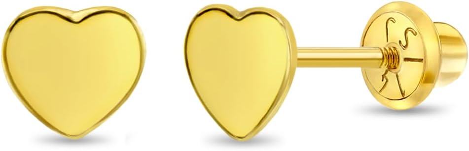 14k Yellow Gold Polished Heart Screw Back Earrings for Babies and Little Girls 5mm - Gold Screw Back Studs for Active Toddler Girls - Heart Shaped Screwbacks for Everyday and Formal Occasions