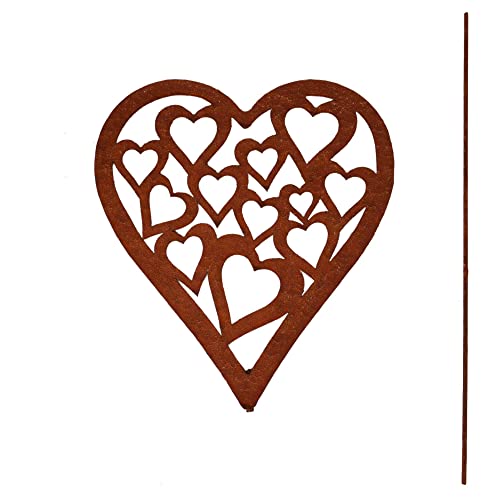 UNUS Garden Piquet en forme de cœur, décoration de jardin aspect rouille, décoration de jardin en patine, décoration pour jardin, terrasse, balcon, pot de fleurs