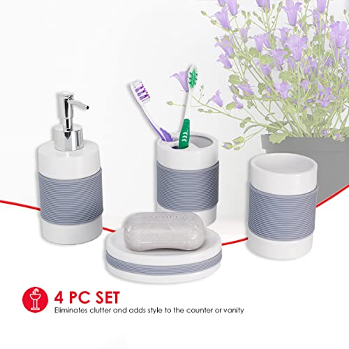 Home Basic 4 Piece Bath Accessory Set with Rubber - Image 3