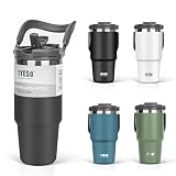 TYESO タンブラー ストロー付き 600ml コーヒー 水筒 魔法瓶 保温保冷 取っ手付ケトル 真空断熱 二重構造 広口 大容量 直飲み 漏れない ホームオフィス アウトドア 女の子 男の子 マットブラック