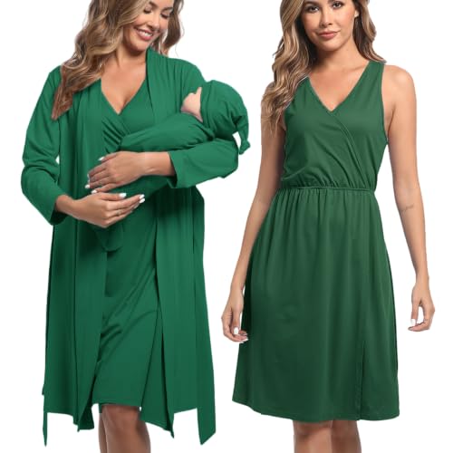 Image of Mommy Robe Set for Maternity with Matching Swaddle Blanket, Delivery Labor Gown Robe for Hospital Women Dress