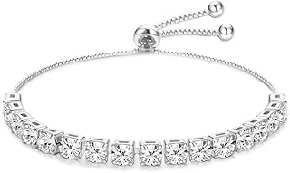 MILACOLATO CZ Bracelet for Women, Silver Tennis Bracelet Crystal Slider Bracelet Women Bracelet Sparkle Cubic Zirconia Adjustable Bracelet Lady Bracelet Gift