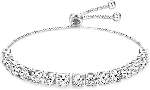 MILACOLATO CZ Bracelet for Women, Silver Tennis Bracelet Crystal Slider Bracelet Women Bracelet Sparkle Cubic Zirconia Adjustable Bracelet Lady Bracelet Gift