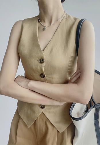 Women's V-Neck Formal Suit Vest Single Breasted Slim Fit Casual Sleeveless Waistcoat3