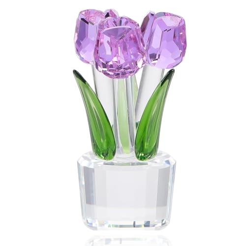 Pleadeliy K9クリスタルチューリップフラワー 枯れない花 結婚祝い 記念日 母の日 送別会 卒業祝い クリスマス 退職祝い ホワイトデー 女性への贈り物 ギフトボックス クロス カード付き