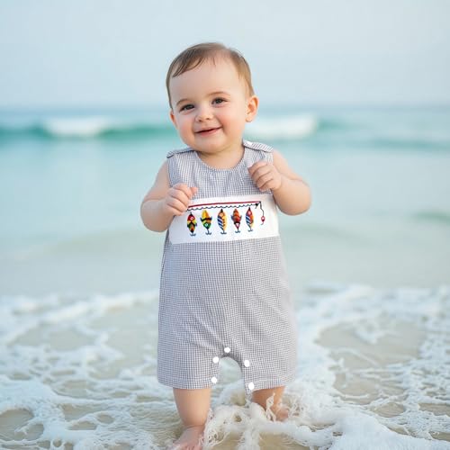 Newborn Infant Baby Boy Summer Clothes Embroidery Plaid Sleeveless Romper Jumpsuit Overall Bodysuit One-Piece Outfit3