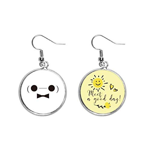 Hermosa Cara Figura Baymax Oído Gota Sol Flor Pendiente Joyería Moda