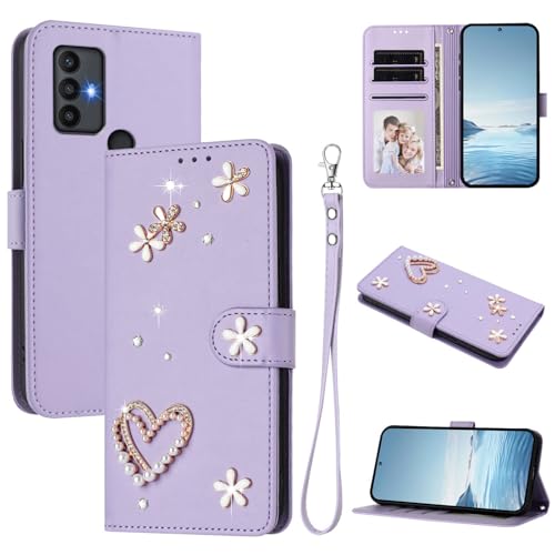 Jiajihua Case Compatible with TCL 30 SE / 305/306 / 305/306 Lanyard【Card Holder Wallet Flip Cover Magnetic Buckle Kickstand】 Purple