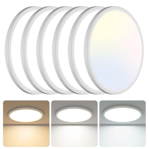 libtit 6 Pack 13 Inch LED Flush Mount Ceiling Light, 3200LM 28W Ultra-Slim LED Ceiling Lights, 3000K/4500K/6000K Selectable Light Fixture for Bedroom, Kitchen, Bathroom, Hallway - White by libtit - Used condition - US$62.89