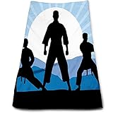 Kung-Fu-Handtücher für Badezimmer, Karate-Männer mit Sonnenlichtbergen, Küchen-Geschirrtuch aus Mikrofaser, schnell trocknende Badetücher für Damen und Herren, Himmelblau, 38,1 x 68,6 cm