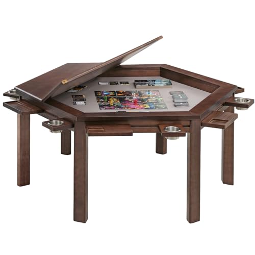 Coperat Solid Wood Board Game Table for 4-6 Players,Hexagonal Dining/Gaming