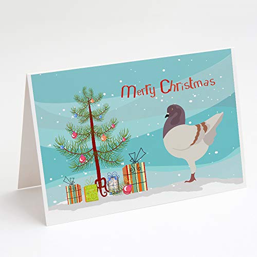 Caroline's Treasures BB9316GCA7P German Modena Pigeon Christmas Greeting Cards and Envelopes Pack of 8, Teal Blank Cards with Envelopes Whimsical A7 Size 5x7 Blank Note Cards