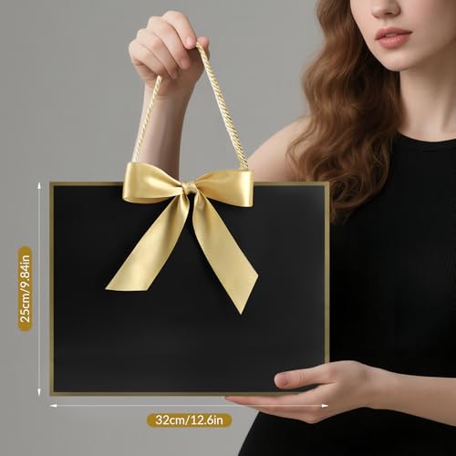 Image of JMANNI Gift Bags with Handles, 13 inch Medium Gift Bag for Presents, 1 Pcs Bags with 2 Tissue Paper and 1 Cards for Graduation Baby Shower Wedding Fathers Day Mother's Day Birthday Party (Golden-Black)