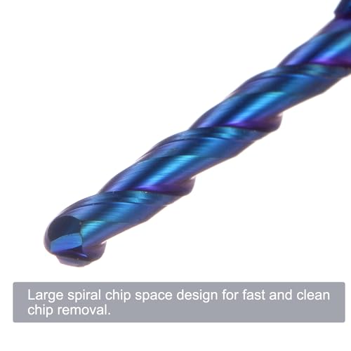Image of uxcell 2pcs Ball Nose End Mill CNC Router Bit, 1 /16 inch Radius 1 /4 inch Shank Solid Carbide Nano Coated Upcut Spiral 2 Flutes Cutter Milling Tool, 1 /8 inch Dia 2-1 /2 inch Total Length