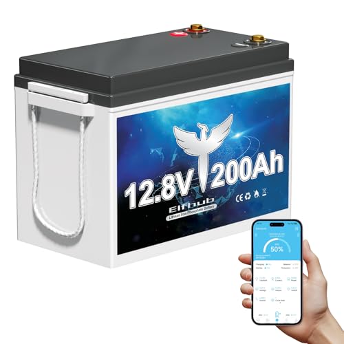 12V 200Ah LiFePO4 Lithium Battery with 2560Wh Energy, Built-in 200A BMS, Max 2560Wh Load Power, 10 Years Lifetime Up to 15000 Cycles, Perfect for RV Camping Solar Energy Storage Marine Trolling Motor