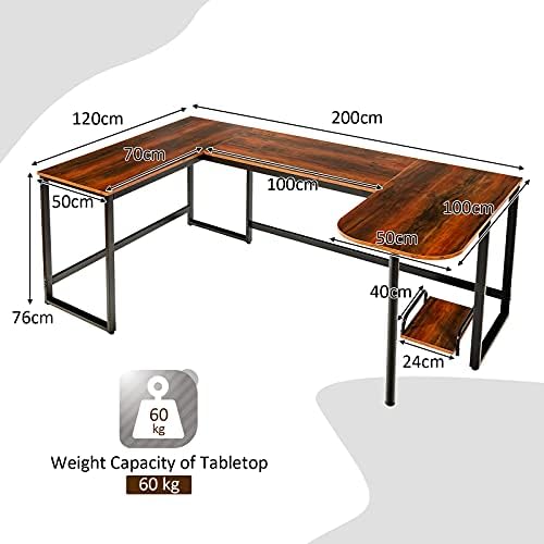 CASART Computer Desk, L-Shaped/U-Shaped Writing Workstation with CPU Stand, Corner Desk Working Study Table for Home Office (U-Shaped Desk-200 x 120 x 76cm, Rustic Brown)