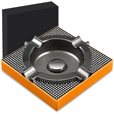 Cigar Ashtray Cigar Accessories Luxury Outdoor Ashtray for Outside Patio Decor Cigar Ash Tray Home Indoor Office Cigar Gifts Sets for Men with Black GIFT BOX, Orange and Black Cover