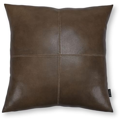 QAWACH Lambskin Leather Pillow Cover - Sofa Cushion Case - Decorative Throw Covers for Living Room or Bedroom 20" x 20" - Timber Brown Plain Pack of 1