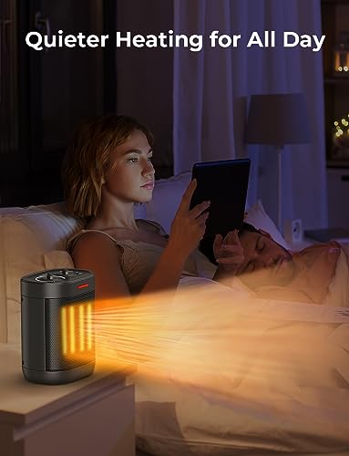 1000W PTC Ceramic Small Space Heaters with Overheating & Tip-Over Protection, Portable Electric Mini Heater Fast Quiet Heating for Office Bedroom Desk - Thumbnail 7