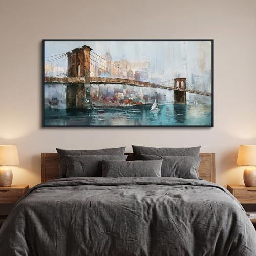 Acocifi New York Brooklyn Bridge Wall Art, Large Canvas Framed 58"x29" by Acocifi - Used condition - Image 4