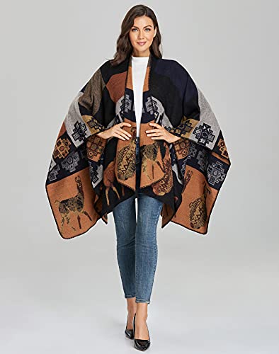 Immerguter Women's Shawl Wraps Sweater Poncho Cape for Fall Winter (Series 1-FG-Black Yellow)