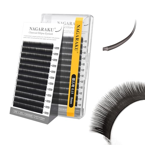 NAGARAKU Flat Ellipse Lash Extensions 0.15 Baby Curl 8mm Charcoal Grey