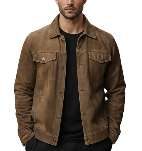 Image of LP-FACON Mens Western Style Trucker Suede Leather Jacket | Cowboy Jacket Collection