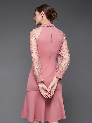 Image of Miss Chase Womens Bodycon Square Puff Sleeve Solid Lace Overlaid Ankle Length Dress