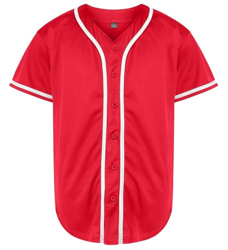 Mens Baseball Jersey Red XL Short Sleeve Shirt