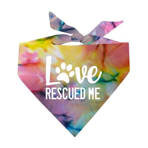 Love Rescued Me Dog Bandana | 100% Cotton Tie Dye| Adoption Event Prop Photoshoot | Rescue | Puppy | New Dog |One Size| Rainbow Scrunch (164)