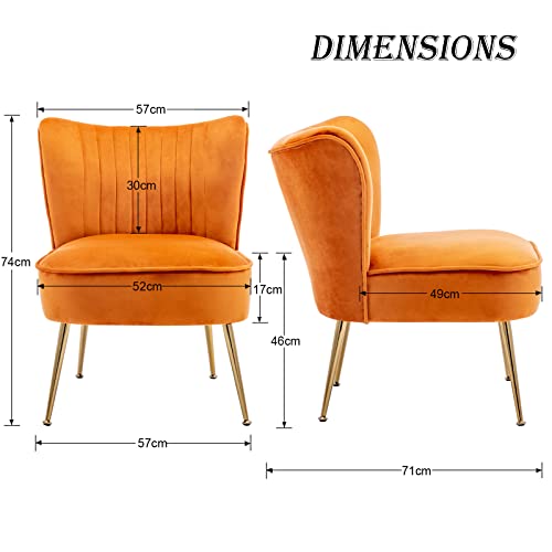 chairus Sillón Relax Tapizado de Terciopelo Silla Individual Moderno con Patas Metálicas Dorado Butaca de Salón Elegante sin Brazos para Dormitorio/Recepción, Naranja - imagen 2