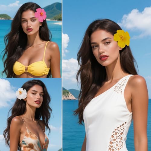 6 Pinzas de Flores Hawaiian para Cabello 3.5 Pulgadas miniatura 7