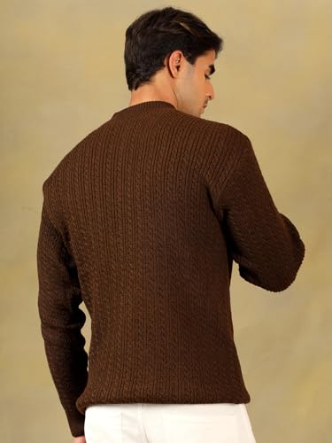 Image of Kvetoo Men's Full Sleeve High Neck Zipper Sweater| Warm Cable Knit Quarter Zip Pullover | Wool Winter Sweater for Casual & Office Wear