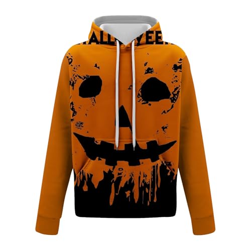 Sudadera con capucha para hombre con estampado de calabaza, con cordón, sudadera con capucha única e interesante, sudadera colorida de manga larga, suéter con capucha de gran tamaño en otoño, naranja