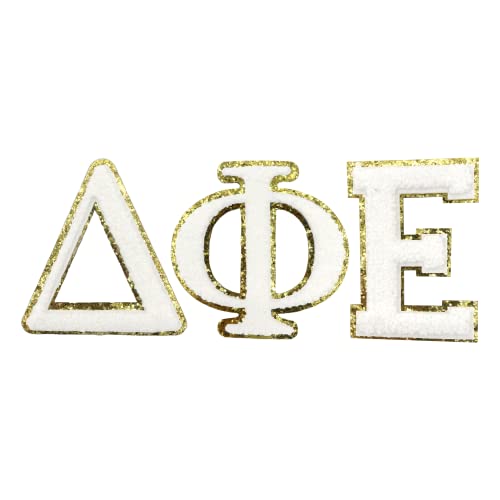 Delta Phi Epsilon Iron-On Greek Letter Chenille Patch Set