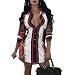 Remelon Womens Chain Stars Print Button Down Collar Long Shirt Dress Blouse Mini Dress Black Large