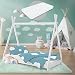 ML-Design Cama Infantil Tipi De Madera Maciza De Pino Blanco 80x160 cm Con Colchón De Espuma Fría Oeko-Tex 100 Somier Armazón De Listones Cuna India Para Niños De 3 a 9 Años Forma De Tienda De Campaña