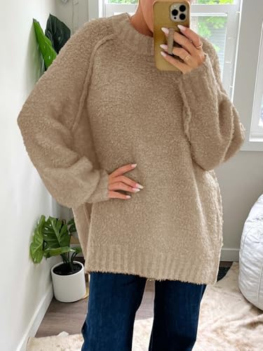 Image of Saodimallsu Womens Oversized Sweater Fuzzy Long Sleeve Casual Tunic Sweater