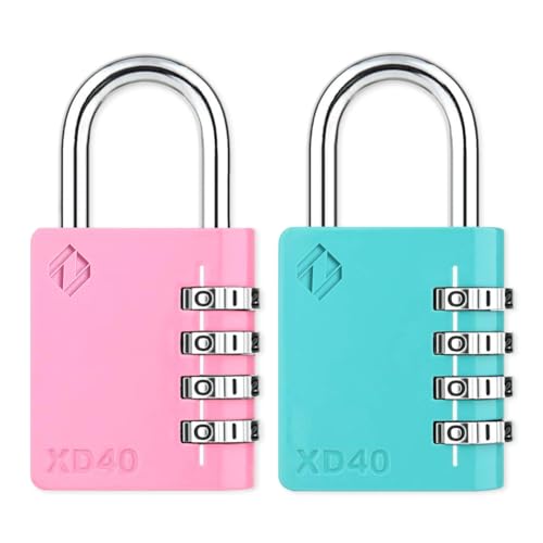 Image of XD40 Combination Lock, 4-Digit Padlock for School Gym Sports LockerLock, Fence, Toolbox, Case, Hasp Storage (2-Pack, Pink, Emerald)
