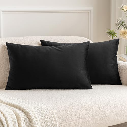 Image of MIULEE Velvet Throw Pillow Covers 12x20 Inch, Pack of 2 - Black, Soft Solid Lumbar Decorative Pillow Covers Modern Luxury Home Decor for Chair Couch Sofa Bedroom Livingroom