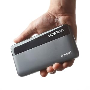 Intenso Powerbank HE25000, externer Akku mit Power Delivery (140W) & USB-C zu USB-C Ladekabel, 25000mAh, Grau-Schwarz