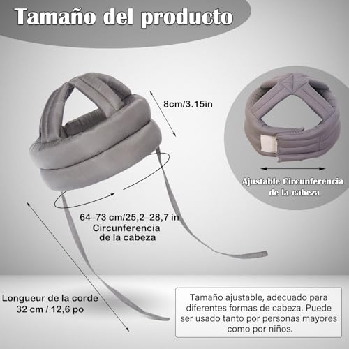 Miniatura 2 de Casco De Seguridad Anticaída Para Cabeza De Anciano Gorro Protector Grueso Y Suave Gorro De Protección Para La Cabeza Para Prevención De Caídas Ajustable Para Personas Mayores Gris Claro