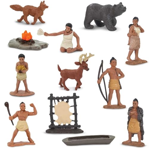 Safari Ltd. SF680304 Powhatan Indians Toob - 12 Figurines: Camp Fire, Canoe, Deer Hide, Warriors, Pocahontas, Chief Whunsoncock, & More - Educational Toy Figures thumb #4