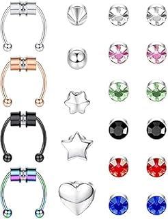MILACOLATO 21Pcs Magnetic Septum Nose Ring Horseshoe Fake Nose Ring Hoop Stainless Steel Non Piercing Clip on CZ Earrings Fake Nose Stud Earrings Set for Women Men